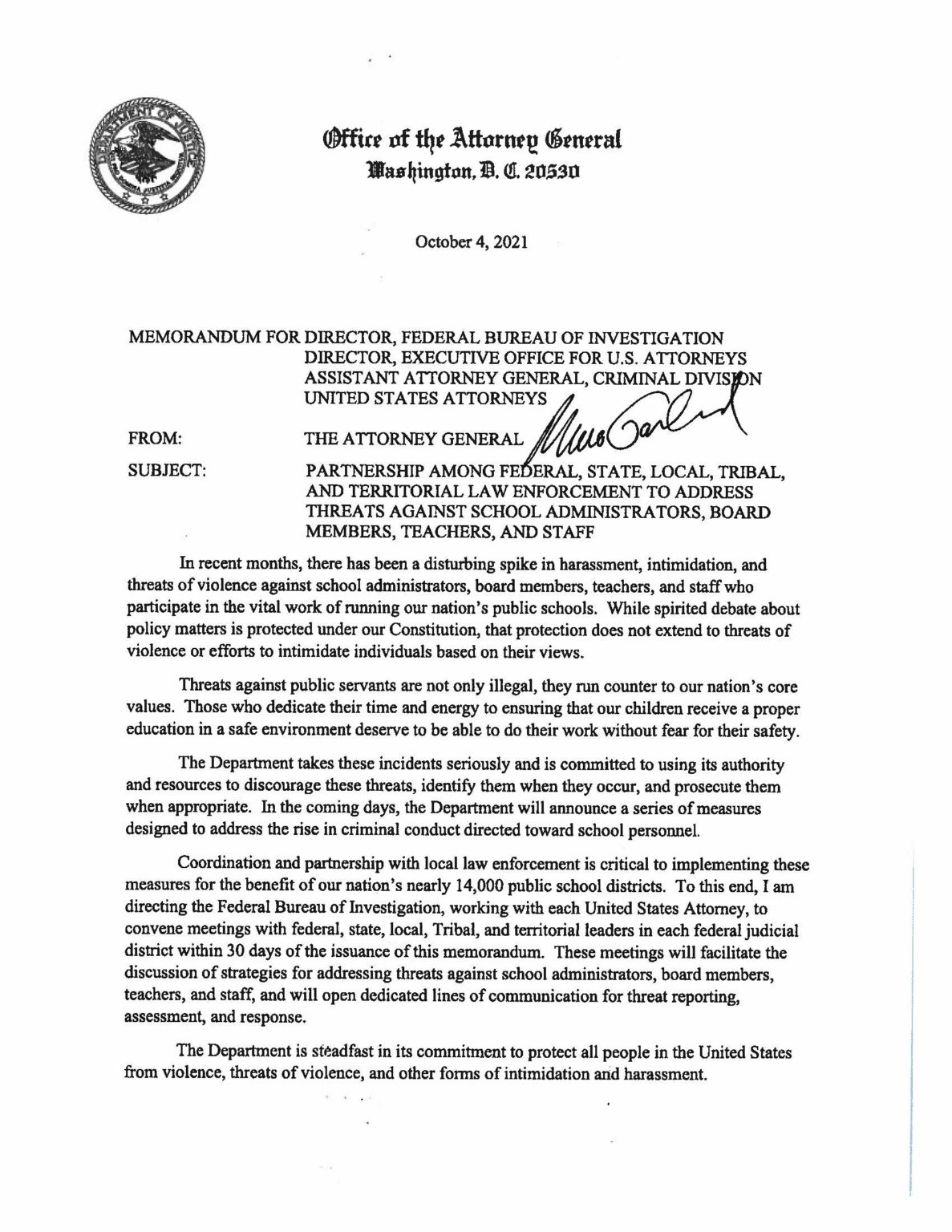 Full NSBA Letter to Biden Administration and Department of Justice Memo ...